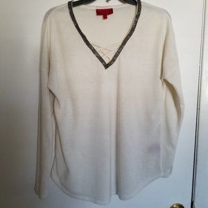 Jennifer Lopez Embellished V-Neck Sweater Size M